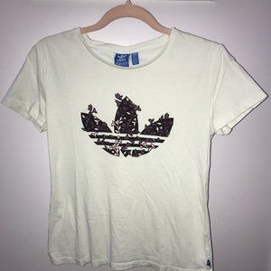White Adidas Top with floral graphic